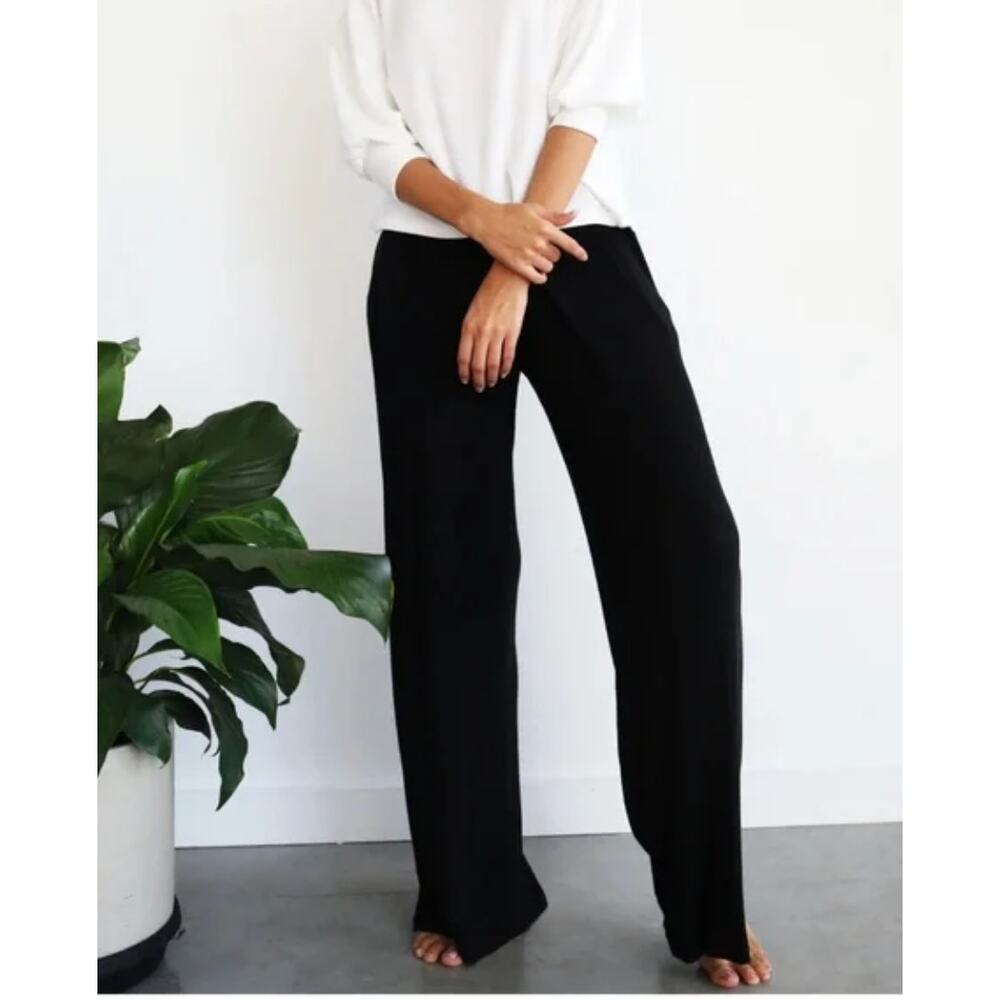 SEN Pants Troy Ribbed Wide Leg Black Womens Small